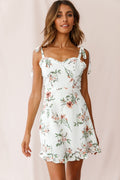 Selah Frill Trim Sweetheart Neckline Dress Floral Print White