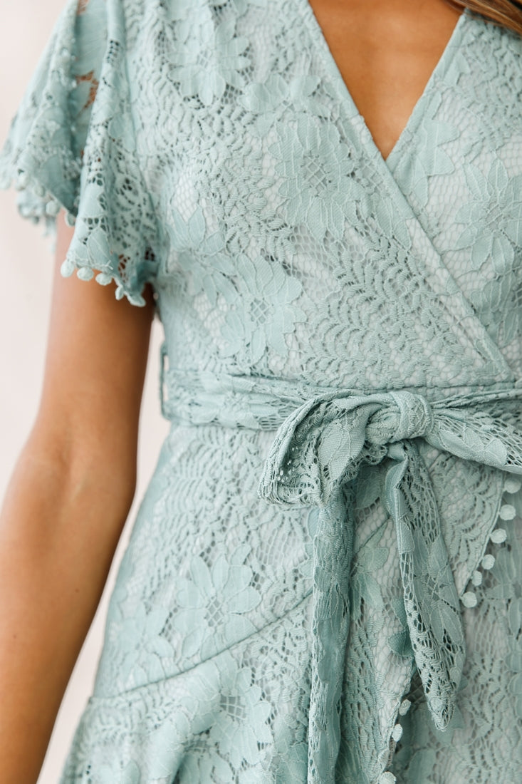 Cami Angel Sleeve Faux Wrap Dress Sage
