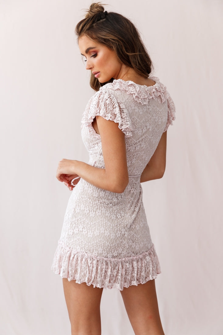 Florence Ruffle Trim Lace Dress Blush