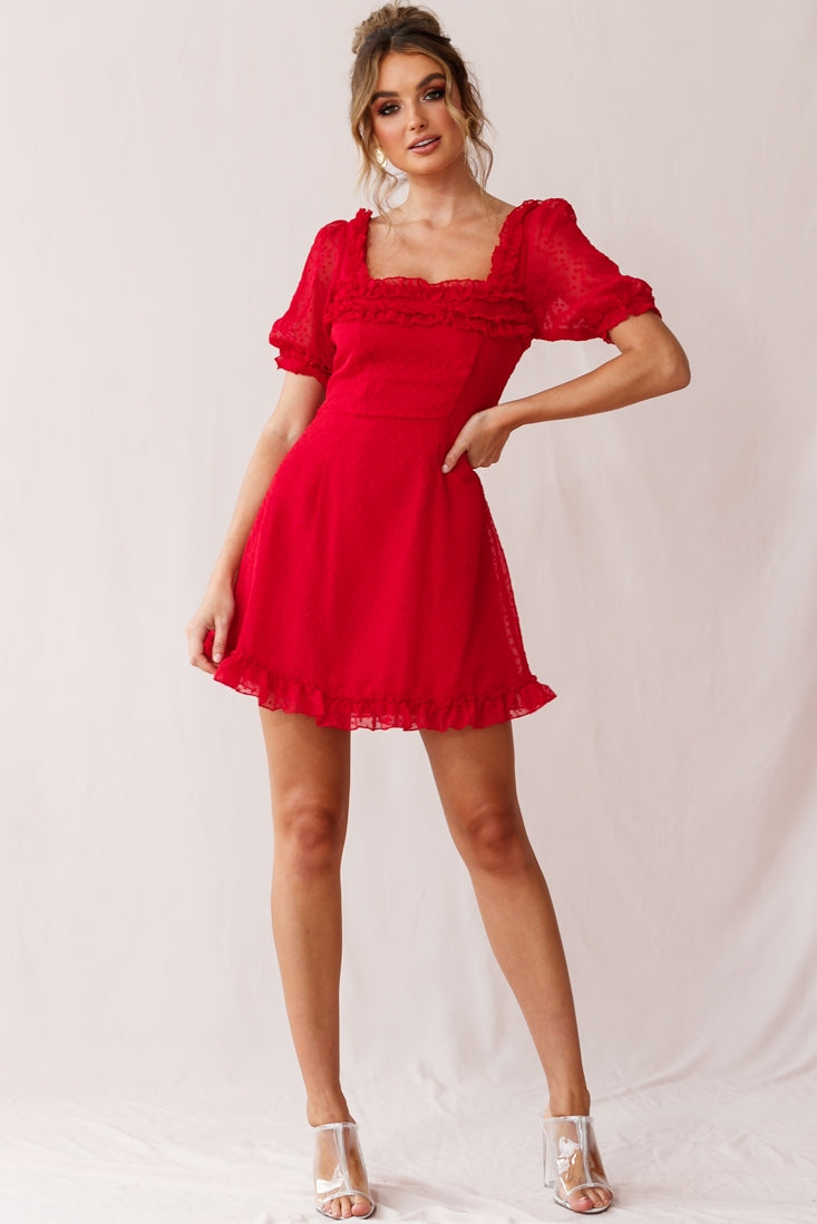 Lara Puff Sleeve Frill Dress Red