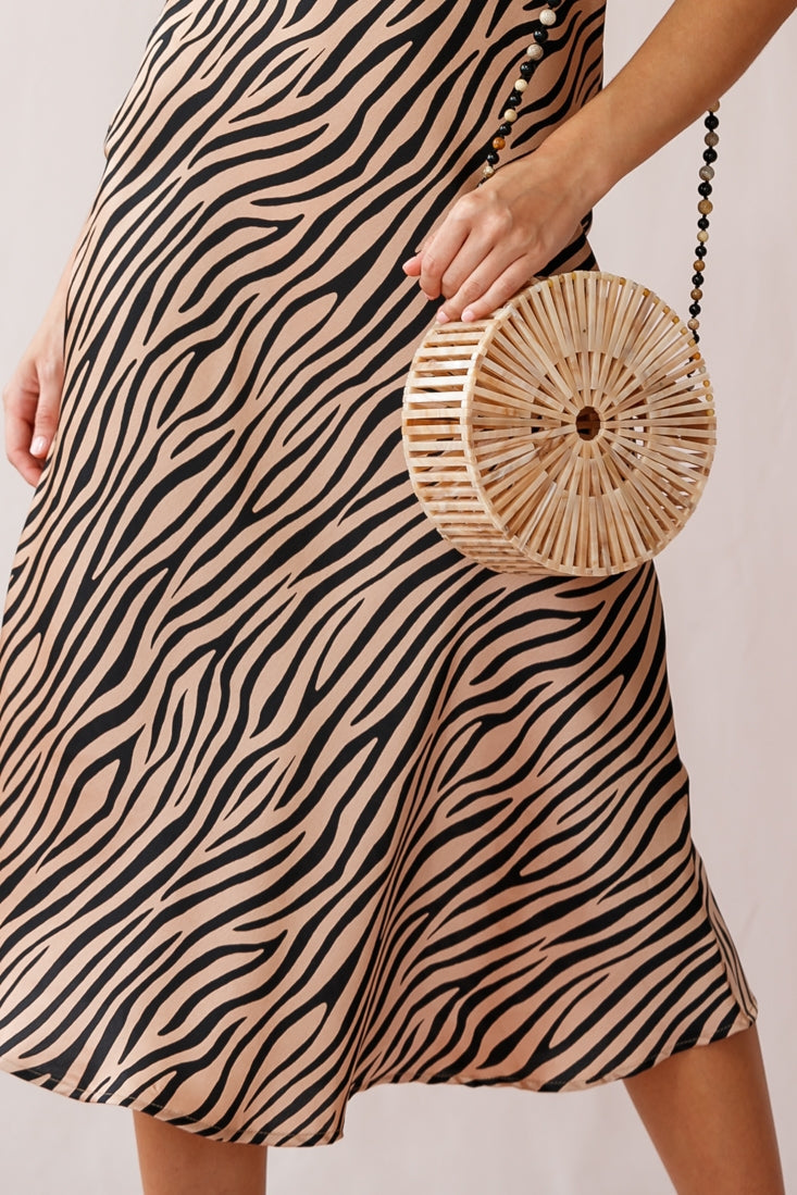 Perfect Day Satin Midi Dress Bronze/Black