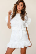 Coolum Ruffle Sleeve Dress White