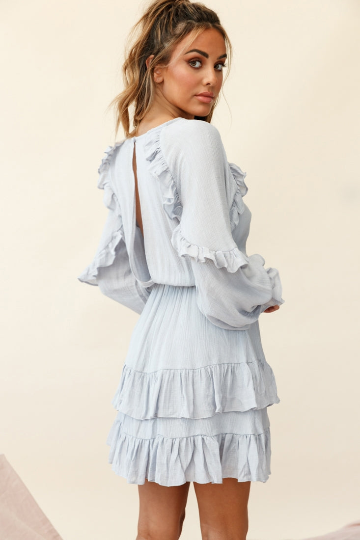 Best Wishes Long Sleeve Frill Detail Dress Grey