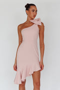 Tiffany One-Shoulder Bow Dress Blush