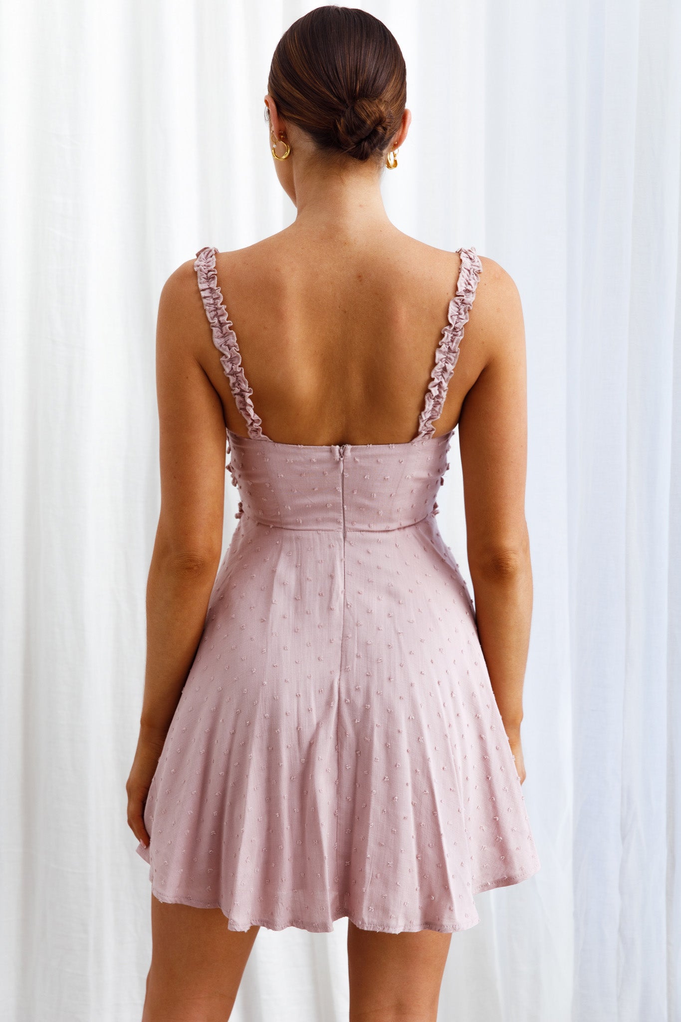 Illia Frill Trim Textured Dress Mauve