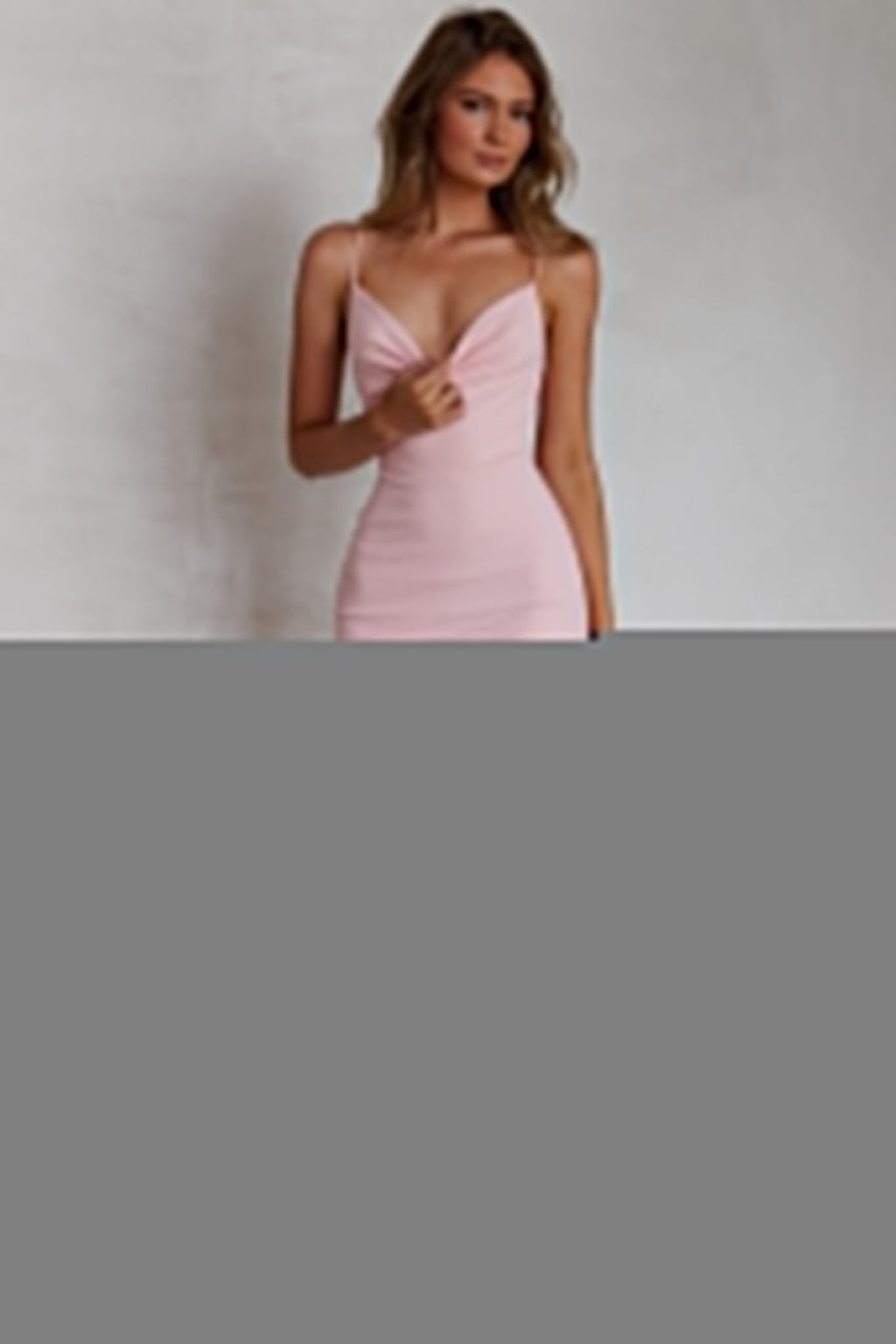 Frieda Cowl Neck Side Split Ribbed Midi Dress Blush