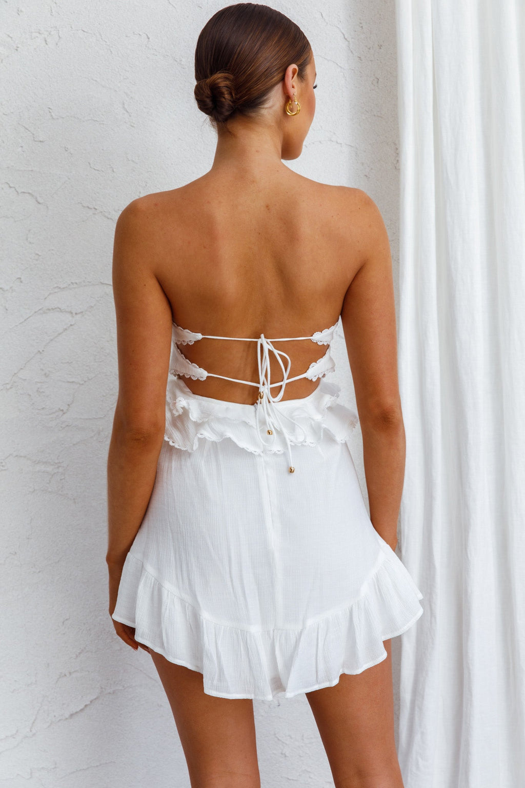 Fauna Strapless Frill Trim Dress White