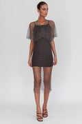 Astra Diamante Fishnet Midi Dress Black