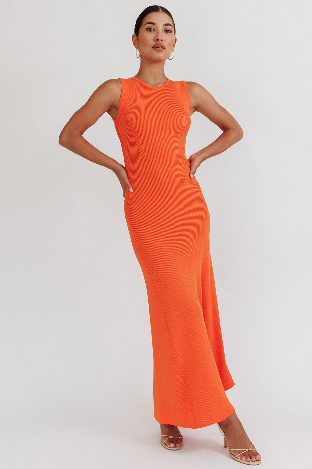 Braylee Sleeveless Ribbed Knit Maxi Dress Orange