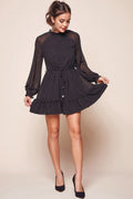 Tracee Open Black Ruffled Hemline Dress Black