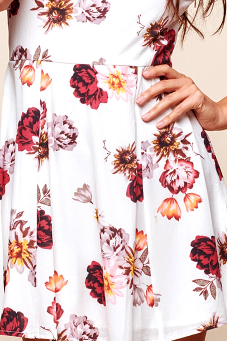 Hera Off the Shoulder Fit and Flare Floral Dress White