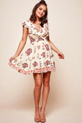 Flora Ruffle V-front Babydoll Dress Beige