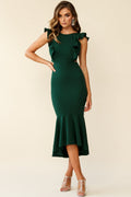 Jackie Wide Ruffle Hem Pinafore Midi Dress Forest Green