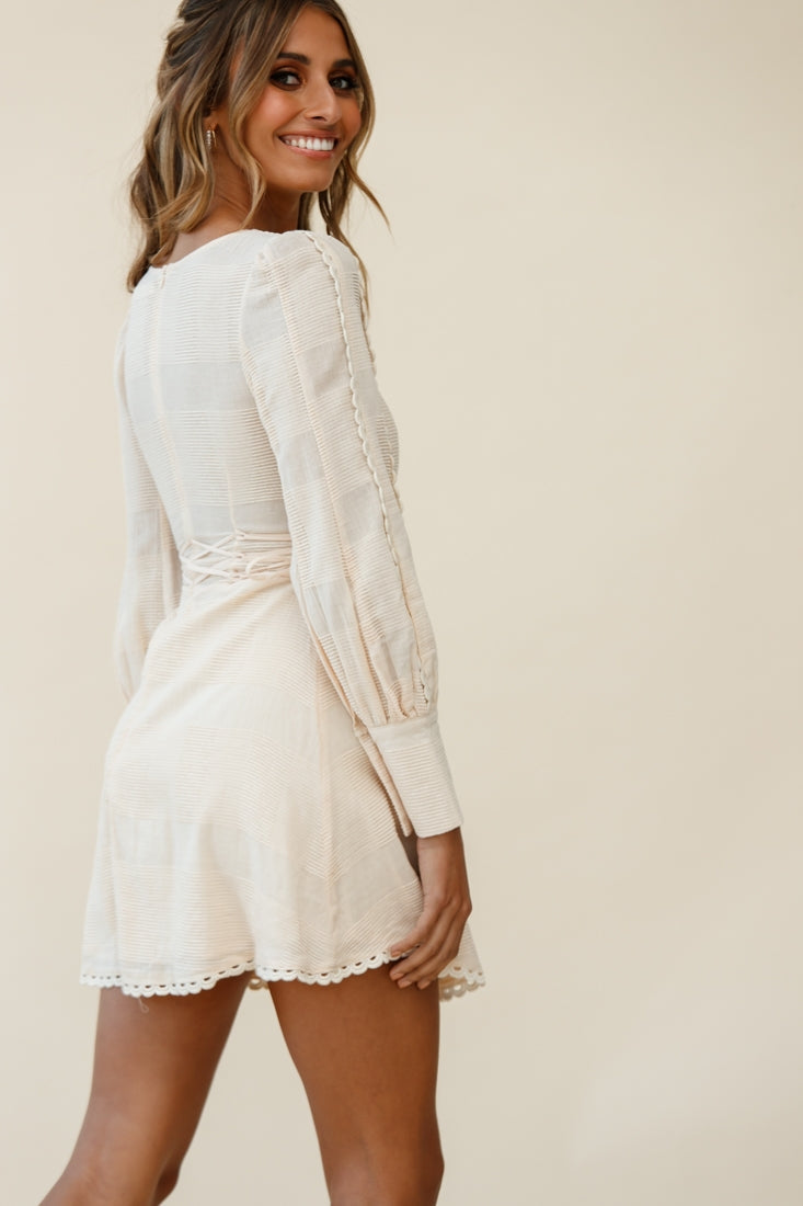 Harley Long Cuffed Sleeve Corset Detail Dress Beige