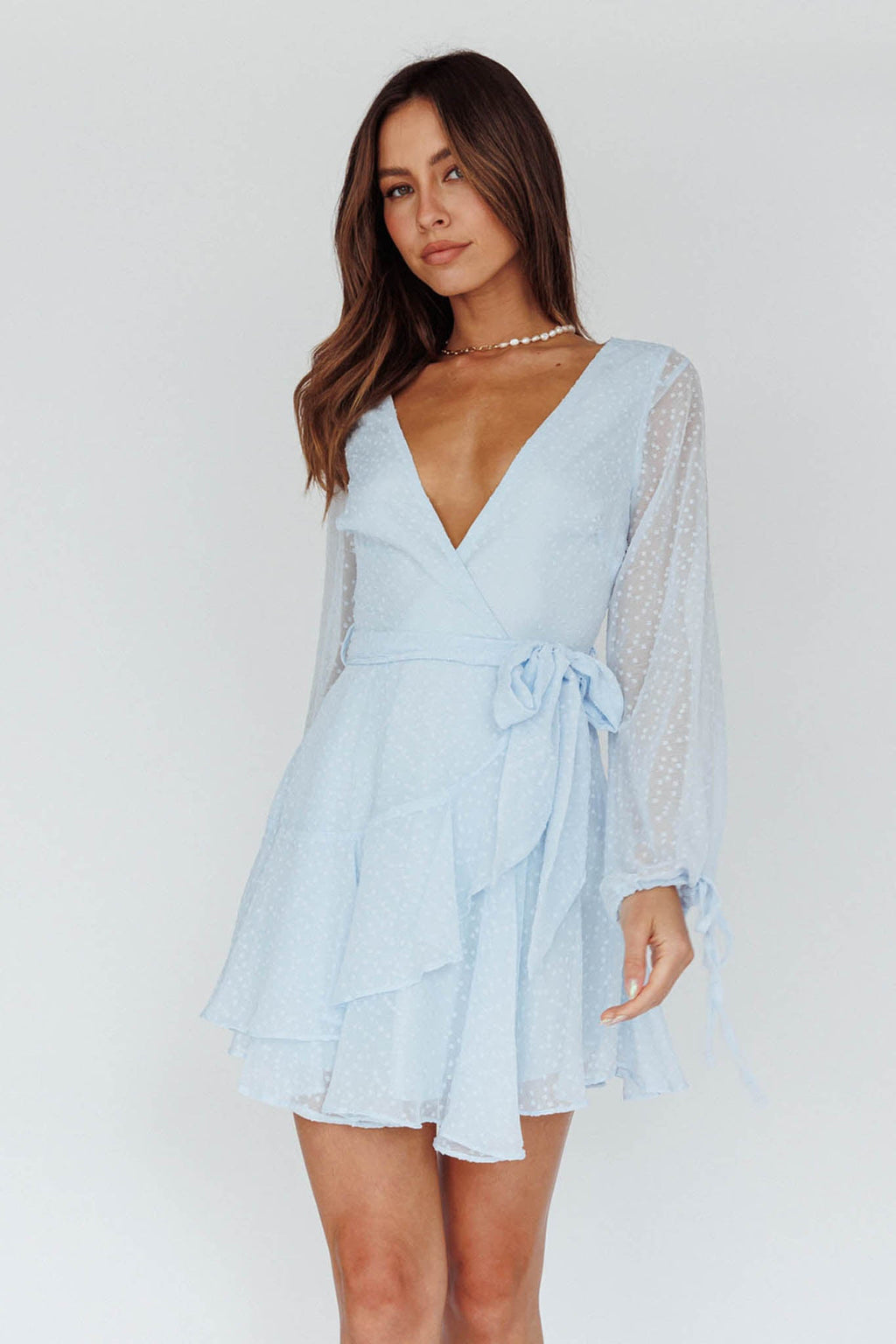 Sheri Hail Spot Chiffon Dress Blue