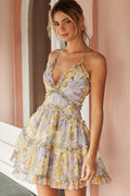 Laney Low Back Cami Strap Dress Watercolor Floral Print Yellow