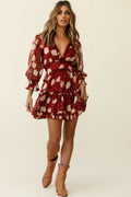 Laney Cutout Back Ruffle Trim Dress Floral Print Red