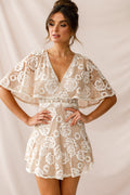 Geneva Cape Sleeve Lace Dress Nude