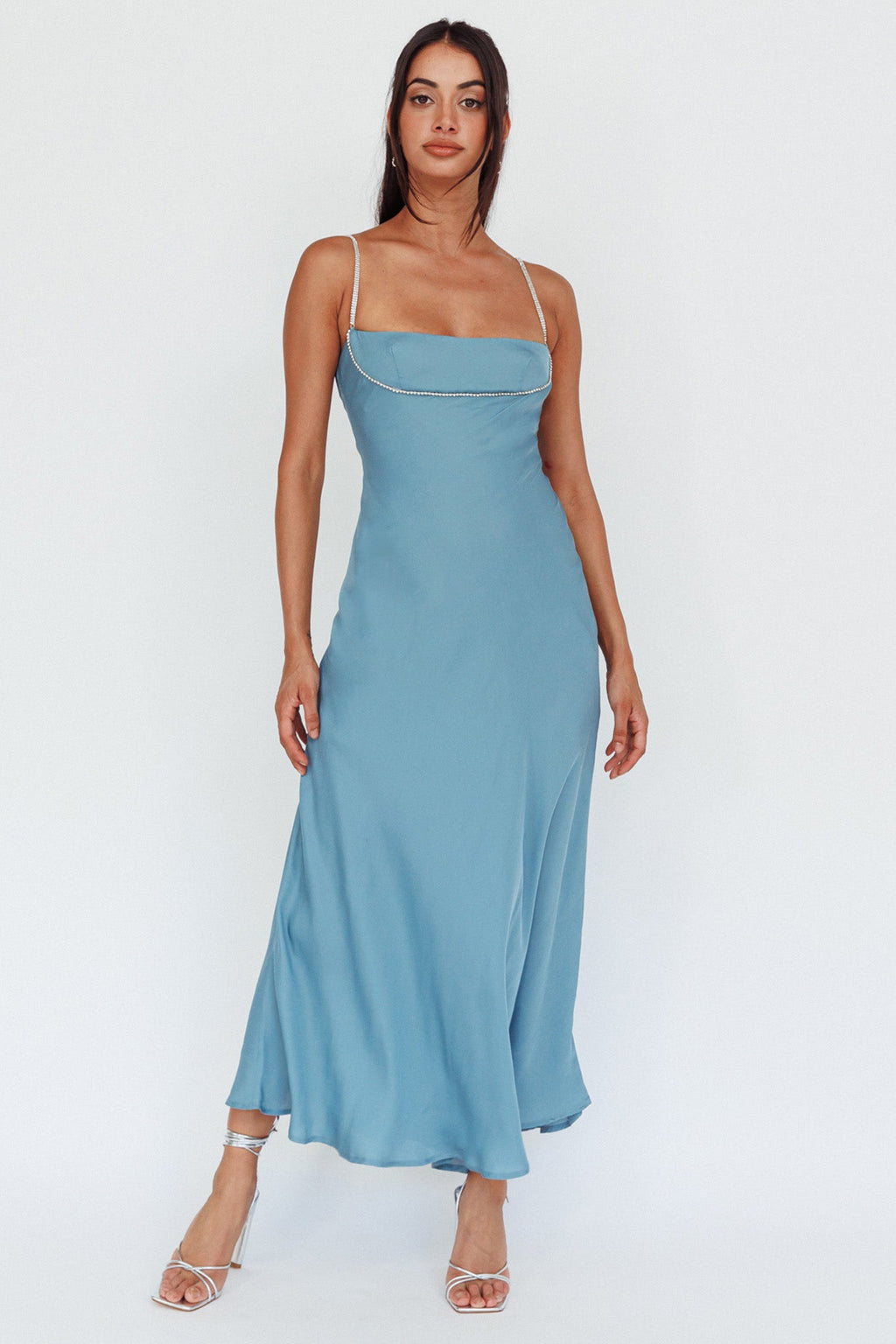 Linka Diamante Strap Maxi Dress Steel