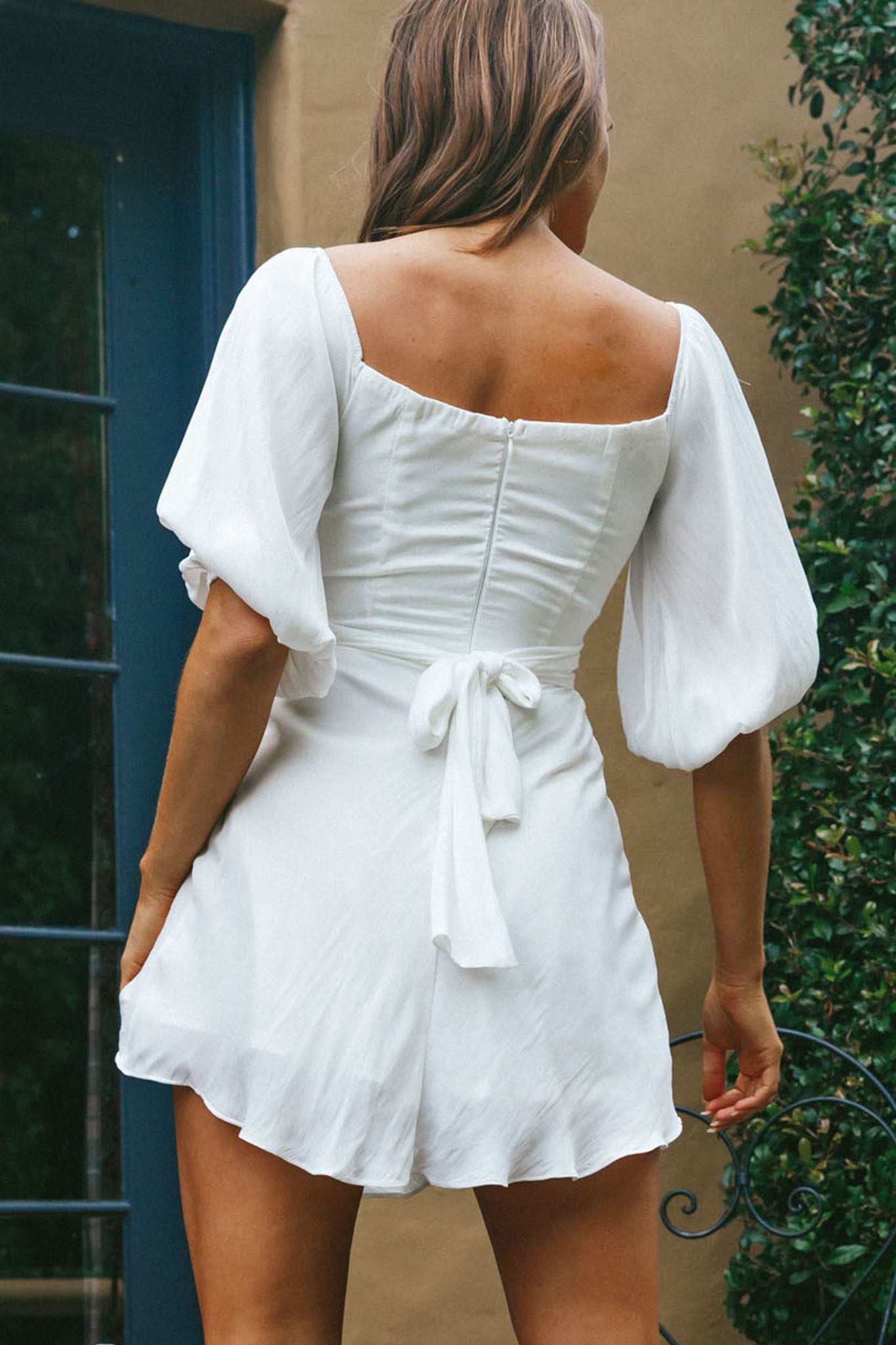 Linka On or Off-Shoulder Half Sleeve Tie-Back Dress White