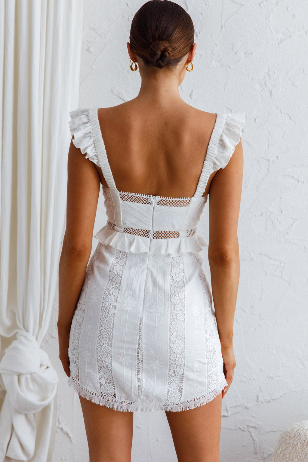 Emilita Frill Strap Lace Dress White