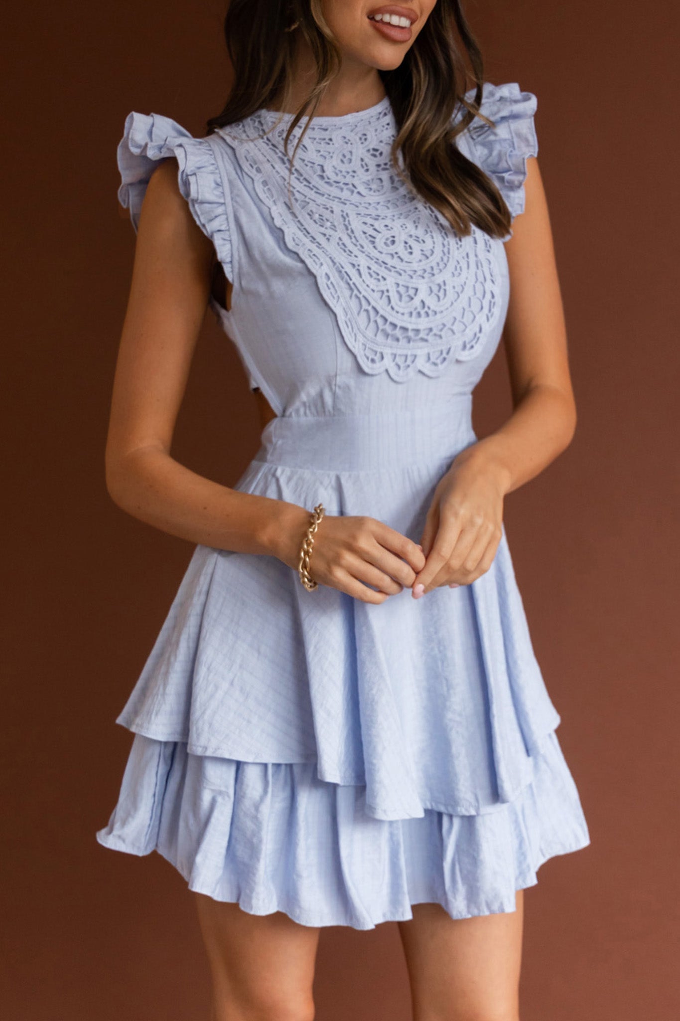 Nellie Lace Bust High Neck Dress Blue
