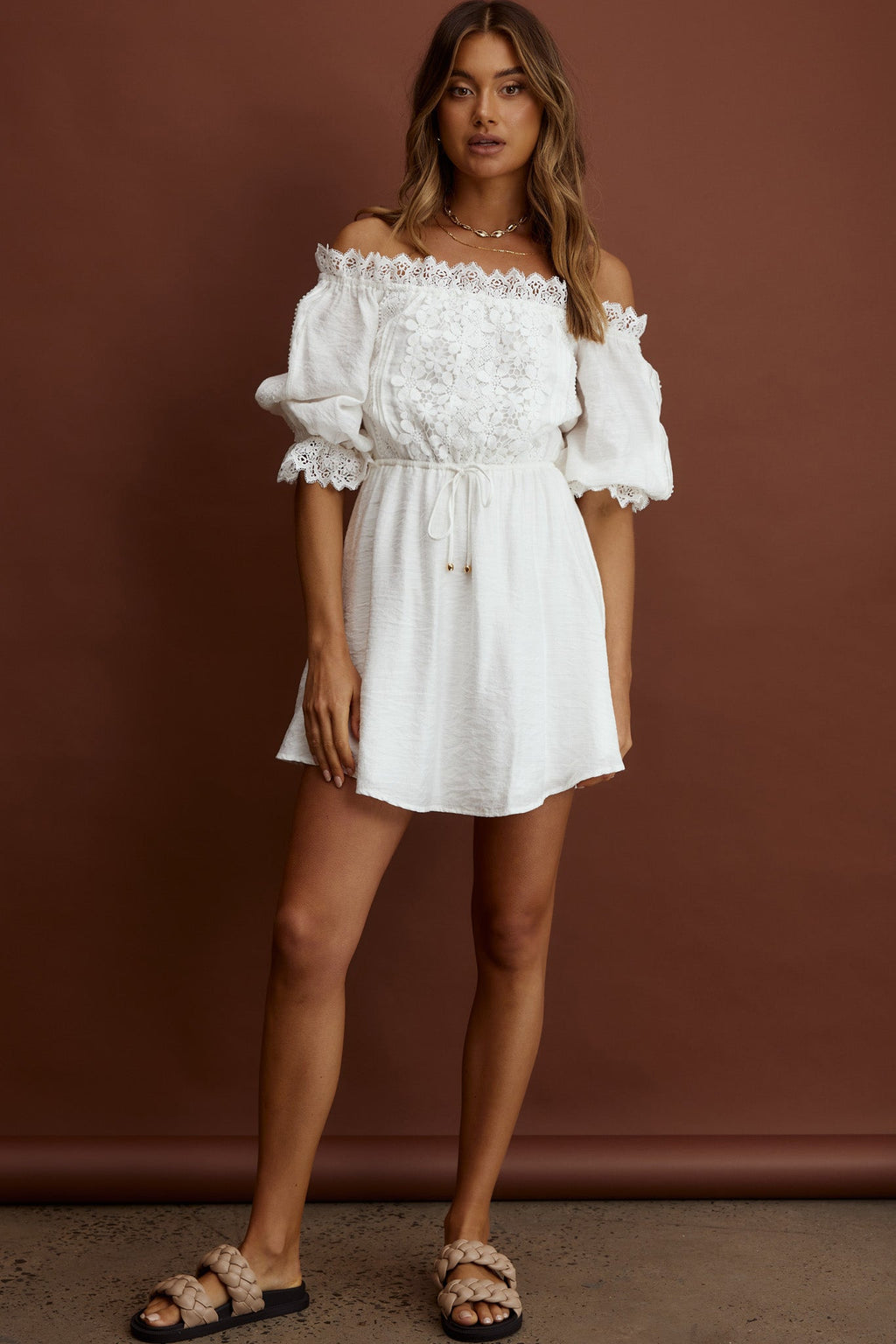 Homeward Off-Shoulder Lace Dress White