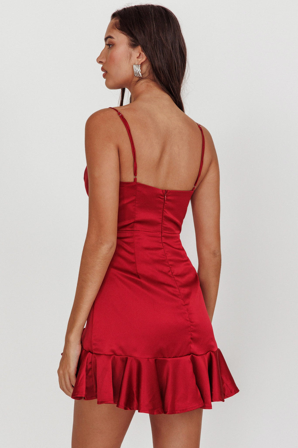 Lake Como Ruffle Hem Mini Dress Cherry