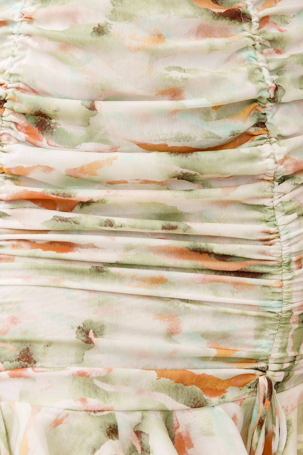 Serena Puff Sleeve Ruched Detail Dress Watercolor Print Green
