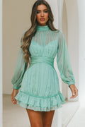 Mandalay High Neck Long Sleeve Waistband Dress Sage