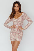 In The Now Long Sleeve Mini Dress Rose Leopard