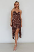 Missoula Cami Strap Padded Bust Midi Dress Printed Brown
