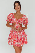Orianthi Cut-Out Waist Mini Dress Floral Pink