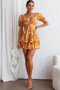 Orianthi Cut-Out Waist Mini Dress Floral Yellow