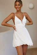 Oleander Lace-Up Bust Tied Back Satin Mini Dress White