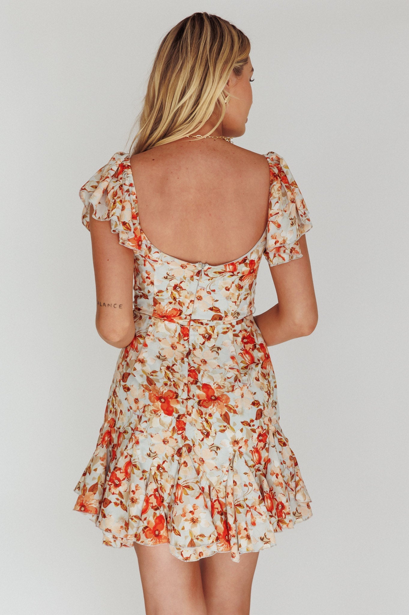 Diandre Godet Hem Mini Dress Floral Orange