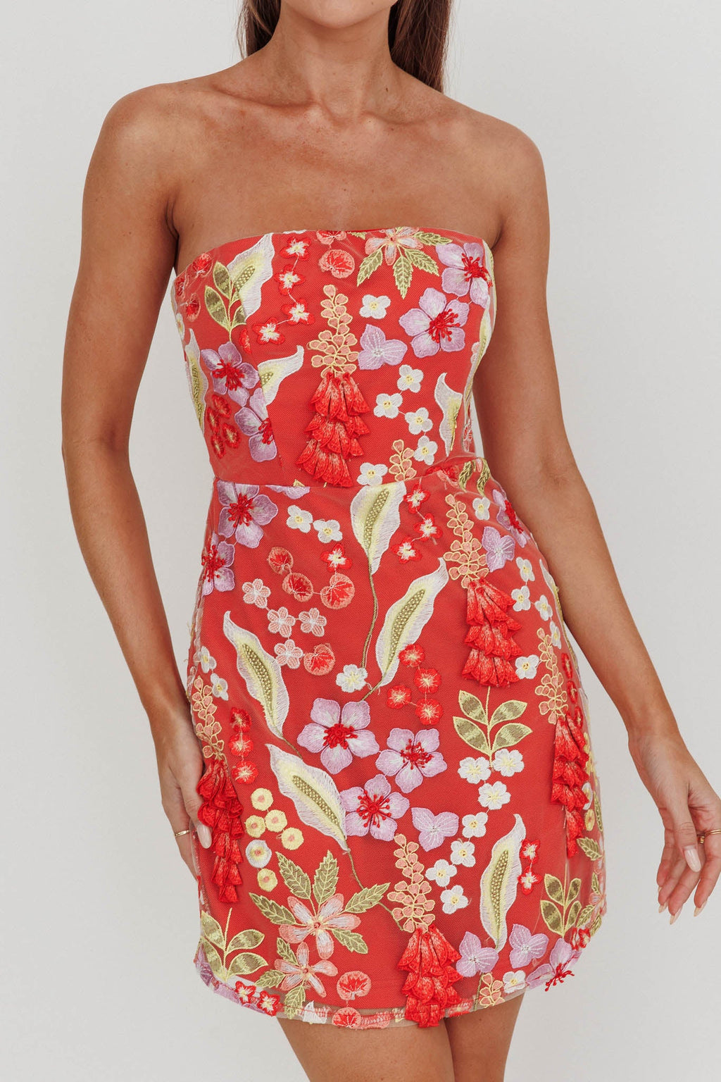 In Paris Embroidered Floral Mini Dress Orange