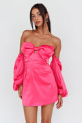 Lilly Off-Shoulder Bow Mini Dress Pink