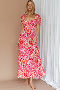 Montebello Puff Sleeve Maxi Dress Floral Pink/Orange
