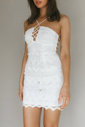 St Kilda Embroidered Lace Strappy Dress White