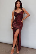 State Of Mind Lace-Up Back Sequin Dress Red