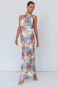 Shana Halterneck Maxi Dress Flowers Blue