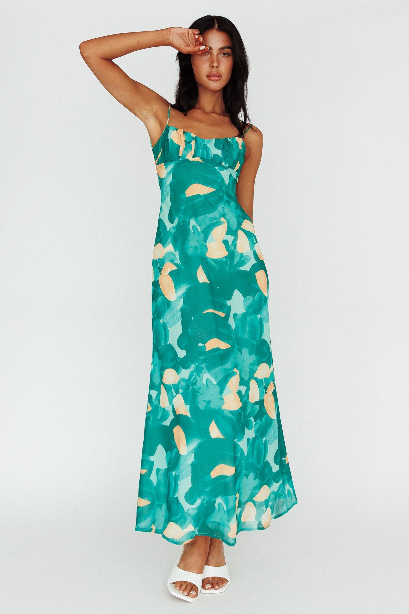 Nerida Twist Back Maxi Dress Print Green