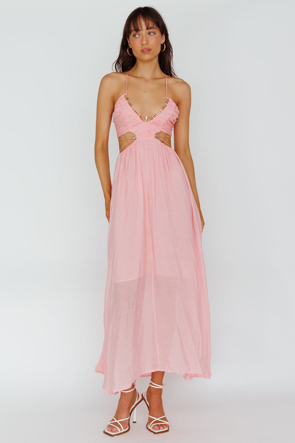 Tenyl Open Back Strappy Midi Dress Blush