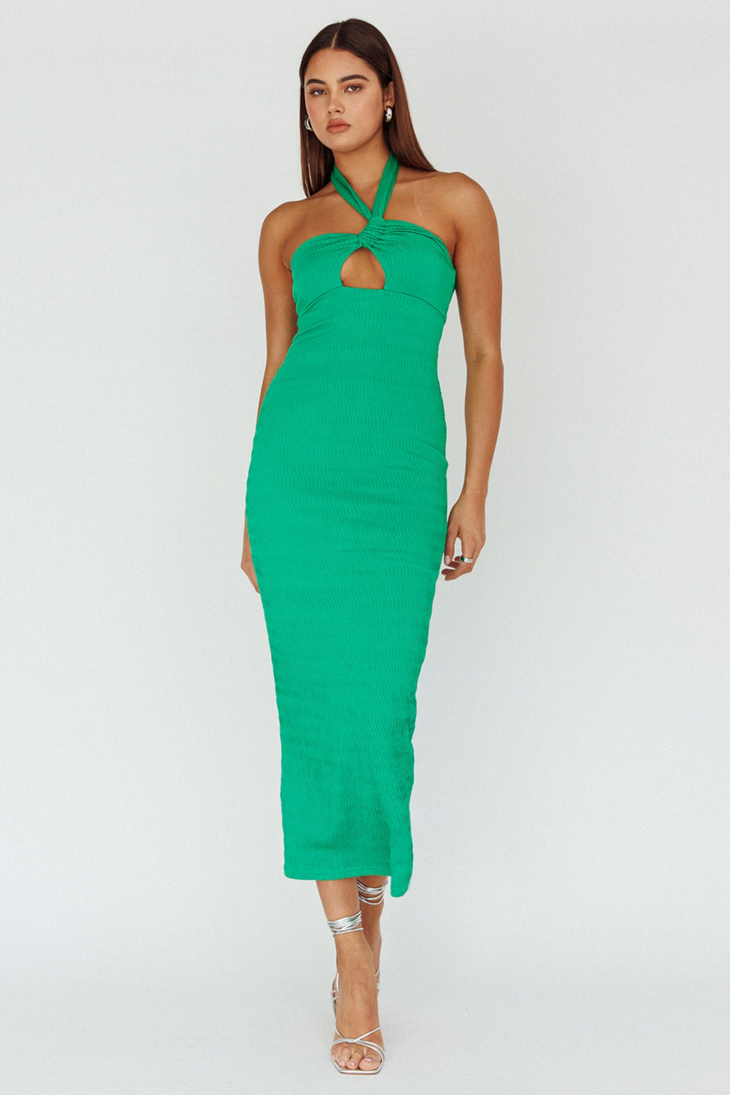 Mari Halterneck Midi Dress Green
