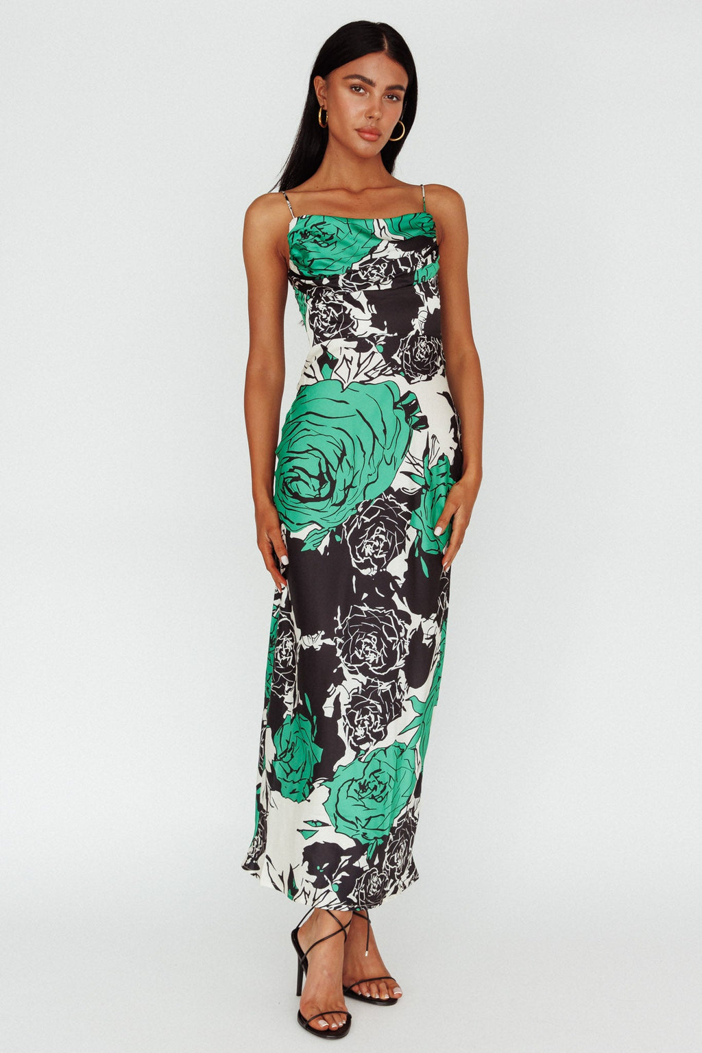 Highland Pleated Bust Midi Dress Floral Green