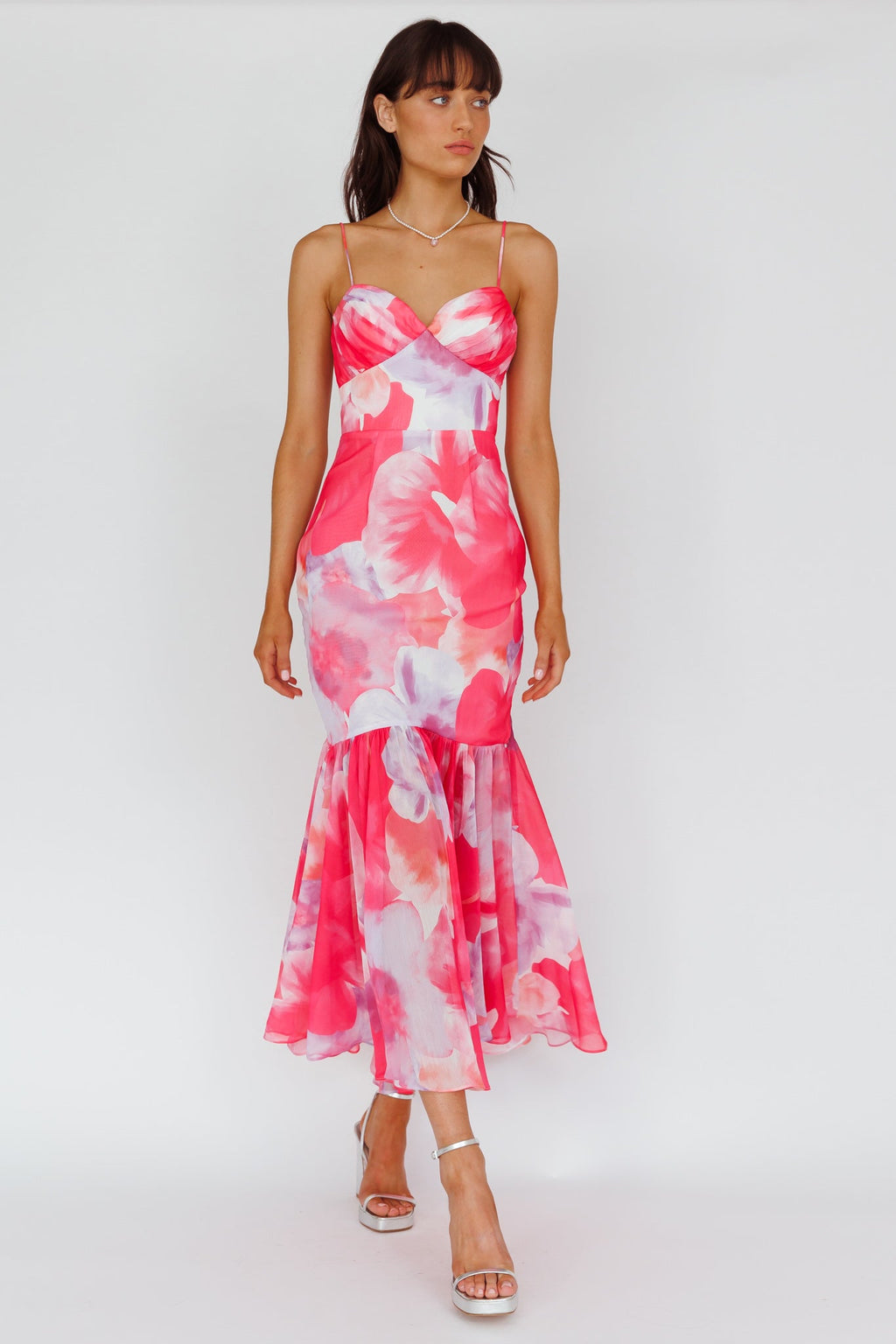 Sunni Low Back Midi Dress Floral Pink