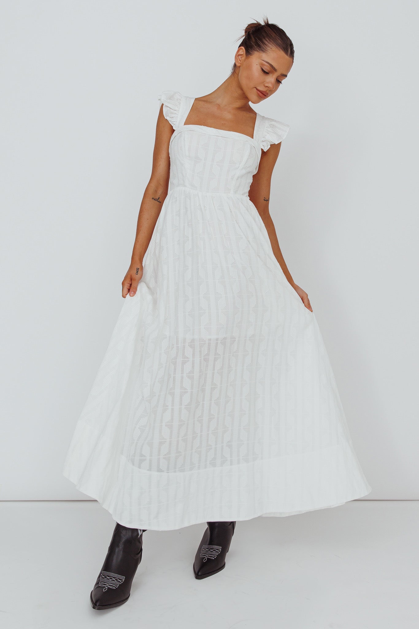Greatest Hits Ruffle Strap Maxi Dress White