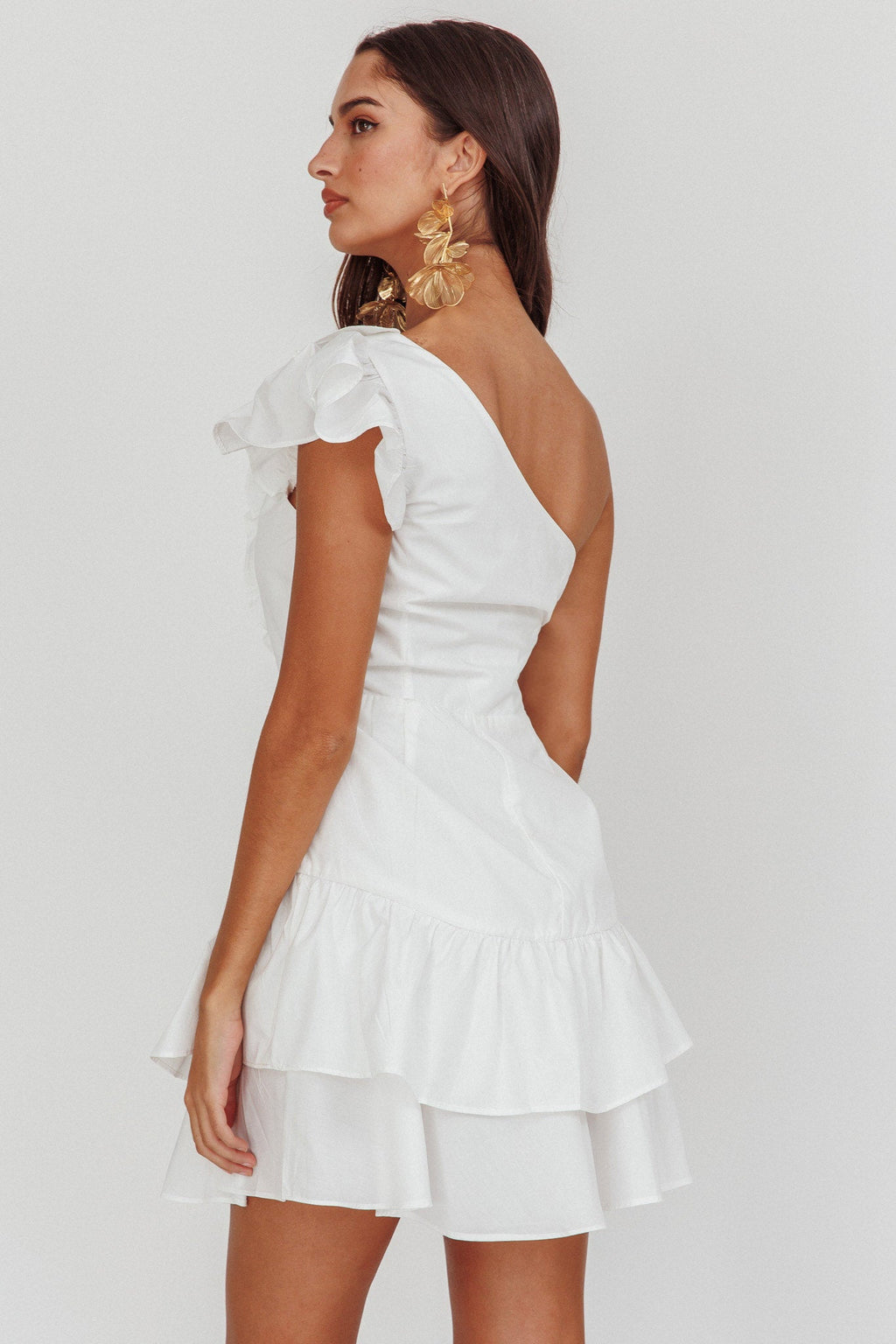 Koko One-Shoulder Ruffle Mini Dress White