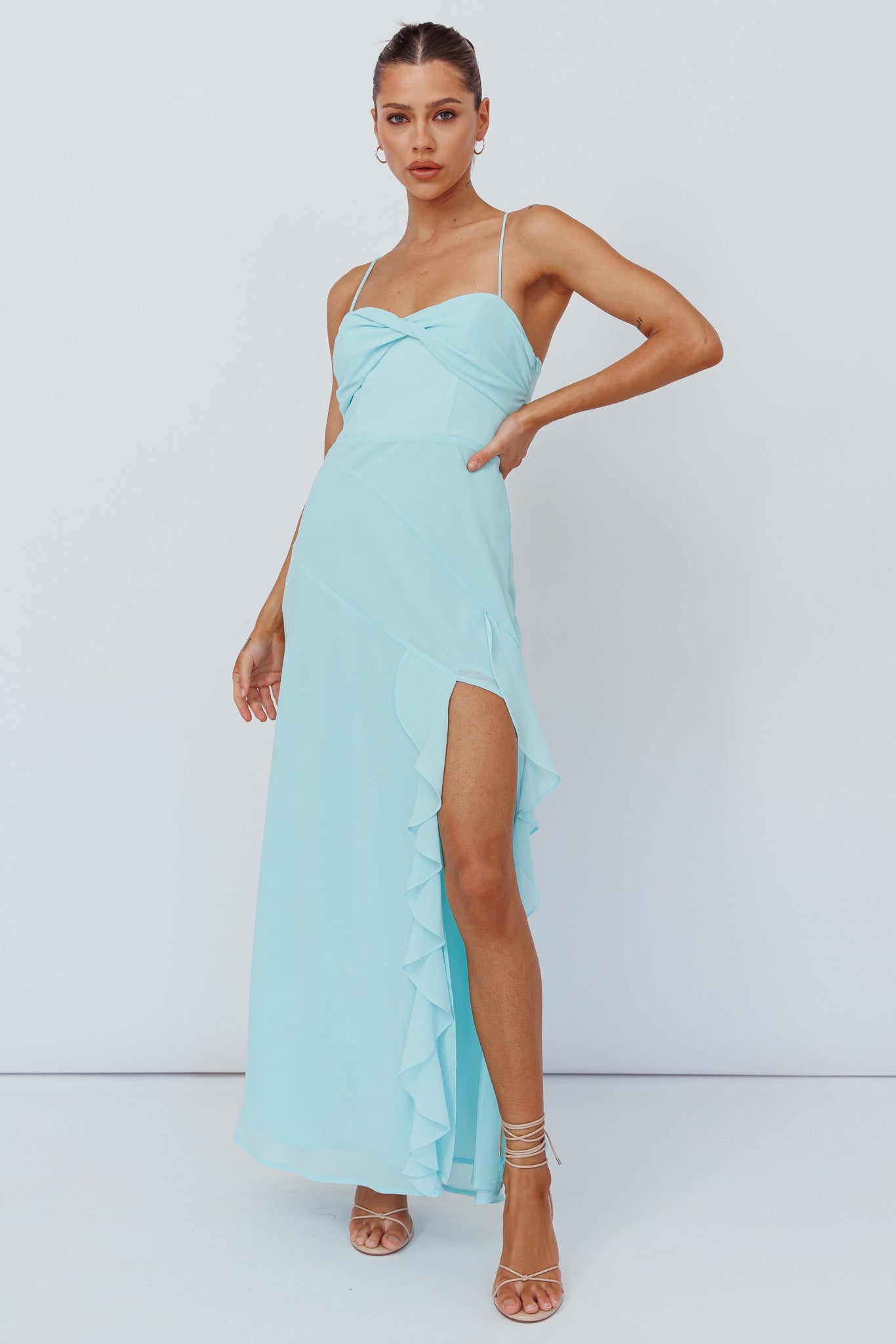 Jayna Ruffle Trim Split Dress Mint